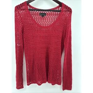 I Jeans by Buffalo Women's Red L Long Sleeve open knit Sweater Size‎ L Chest 17"